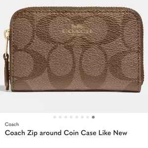 Coach Tan Zip Around Coin Case